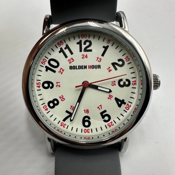 Golden Hour Nurse Watch Women Silver Tone Grey Silicone Band New Battery - Picture 2 of 14